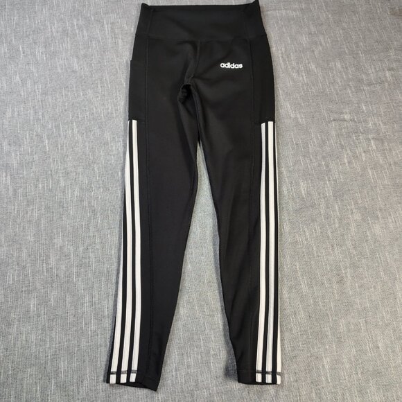 Adidas Climalite Legging Womens Size Small Black White 3 Stripe Training Pants - Picture 1 of 11